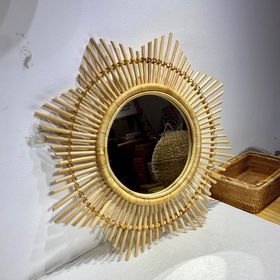 Gương treo tường decor bằng mây tròn/Gương mây tròn treo tường