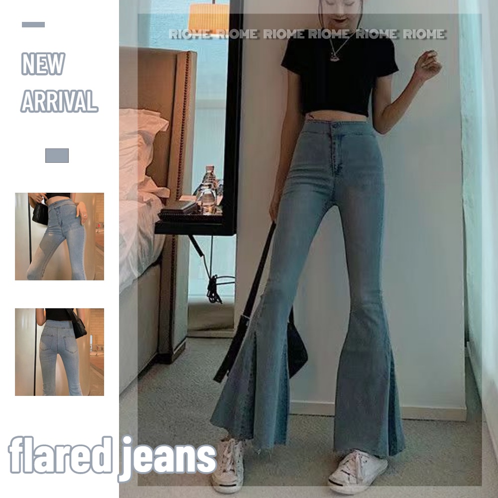 【Quà tặng miễn phí】Quần Jeans Ống Loe Cạp Cao