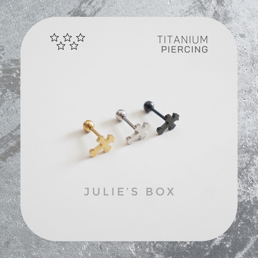 [Bán Theo Chiếc] Khuyên Tai Unisex Hình Thánh Gía Màu Bạc/Đen/Vàng Titan Không Gỉ Sét Không Ngứa Bông Tai Julues Box 66