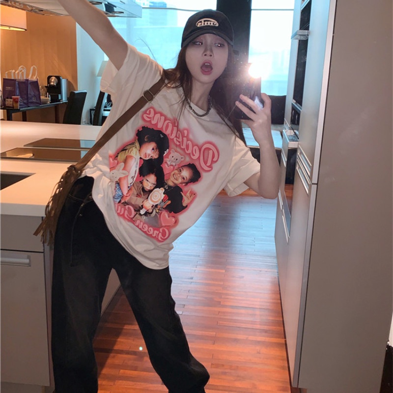 Áo Thun Cổ Tròn Ngắn Tay Dáng Rộng Thời Trang Mùa Hè Phong Cách Hiphop