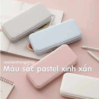 Hộp đựng bút viết chia 3 ngăn màu pastel xinh xắn, bóp viết học sinh chất liệu nhựa cao cấp