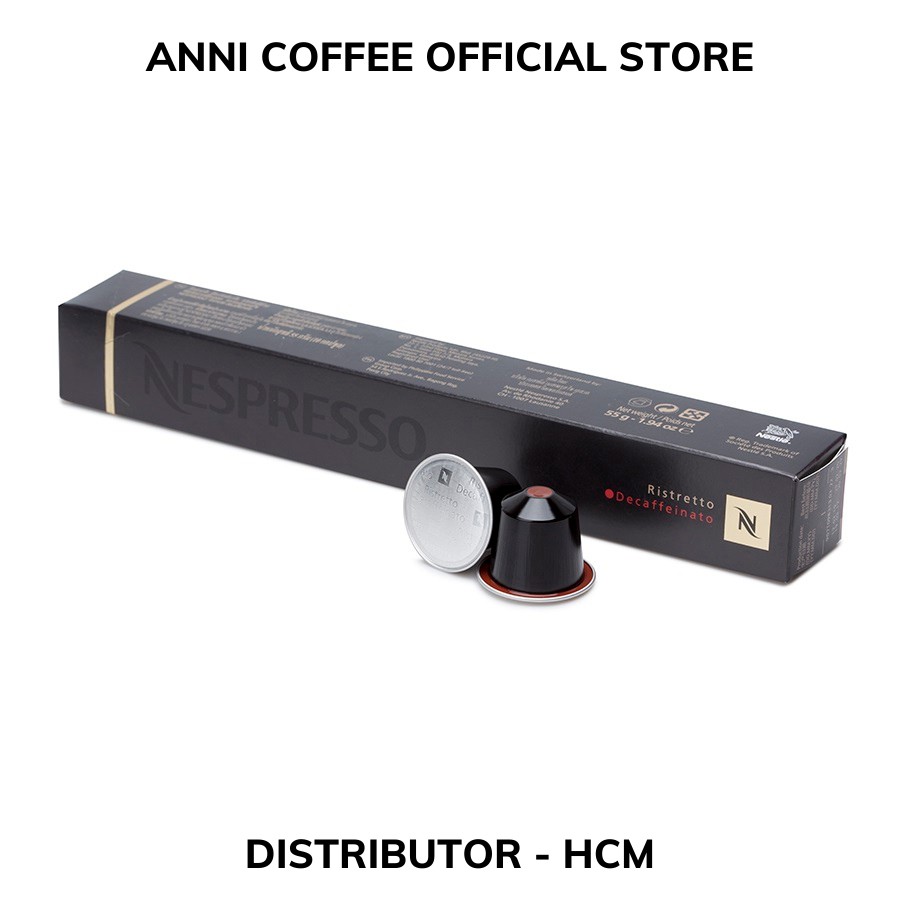 Cà Phê Viên Nén NESPRESSO Chính Hãng Dòng Ristretto Decaffeinato Độ Mạnh 10, New Date 2021, Hộp 10 Viên, NPP Anni Store