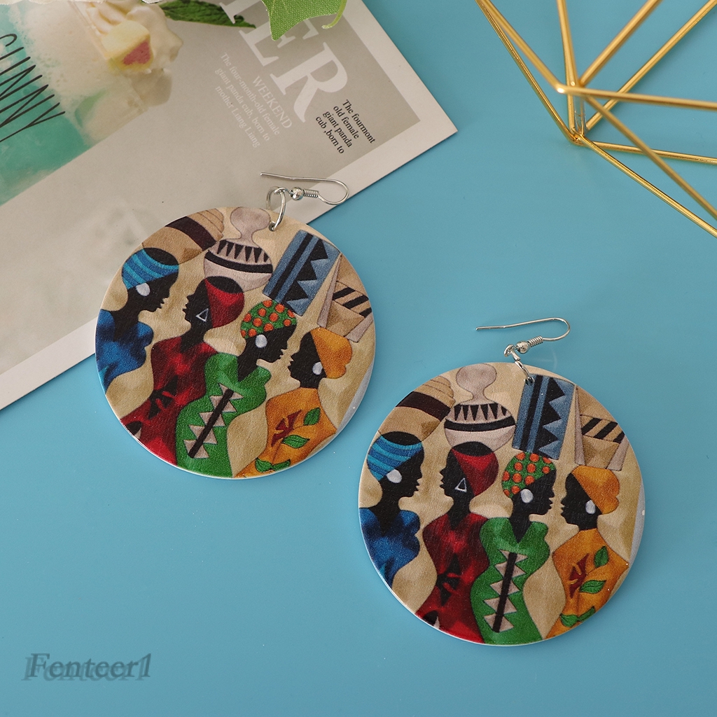 Ethnic Wooden Prints African Girl Jewelry Street Style Earrings for Lady E