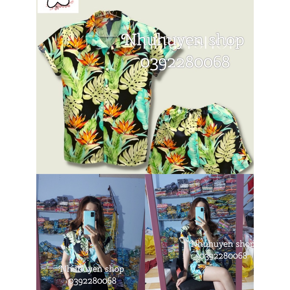 (Tổng kho HCM - Nhuhuyen shop) - set bộ mẫu hoa thiên điểu đủ size cho gia đình, team đến 120kg, chất kate thái 1