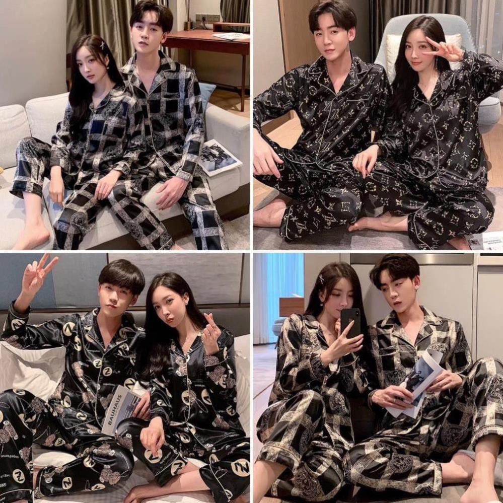 Bộ đồ ngủ nam nữ dài tay - Bộ pijama chất lụa bóng siêu mềm (Hàng có sẵn) 👑  ཾ ❕