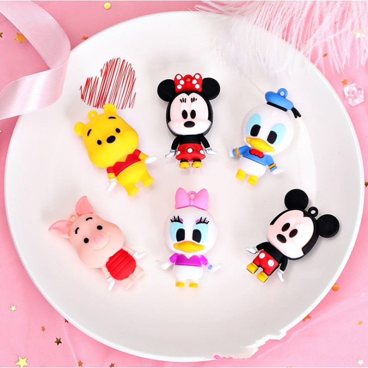 Búp bê mềm các nhân vật Mickey, Pooh, Donald trang trí vỏ ốp điện thoại, làm Jibbitz, móc khóa, DIY