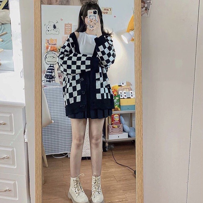 [SIU HOT] ÁO KHOÁC CARDIGAN HỌA TIẾT CARO, FORM ÁO RỘNG VẢI NỈ DÀY MỀM MẠI (có sẵn+đủ size) | BigBuy360 - bigbuy360.vn