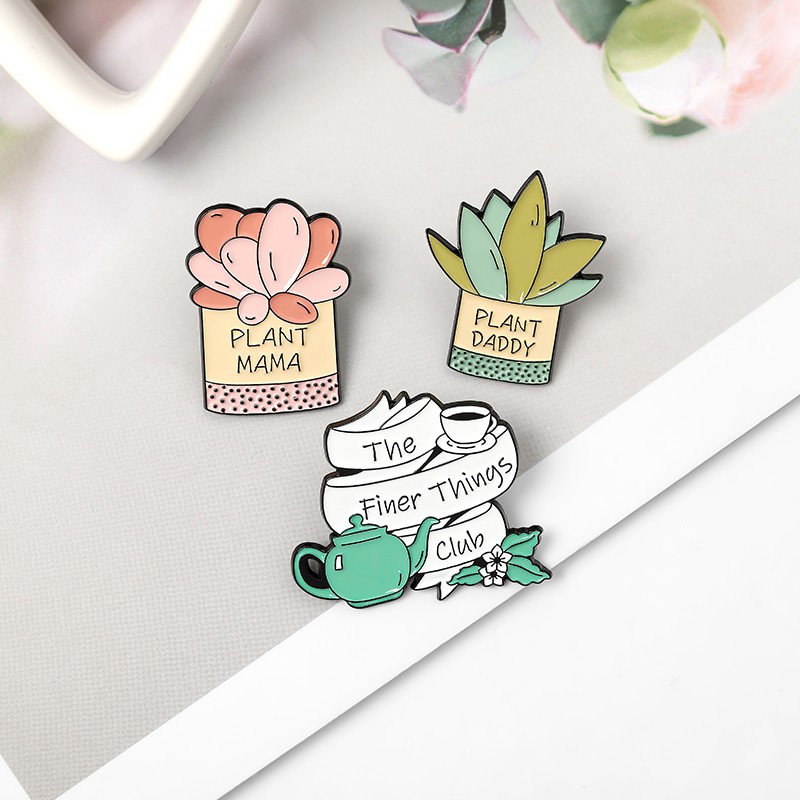 Ghim Cài Áo Hình Chậu Cây Mẹ &amp; Cây Daddy Nghệ Thuật Bằng Men Nghệ Thuật Cho Cổ Túi Của Bạn