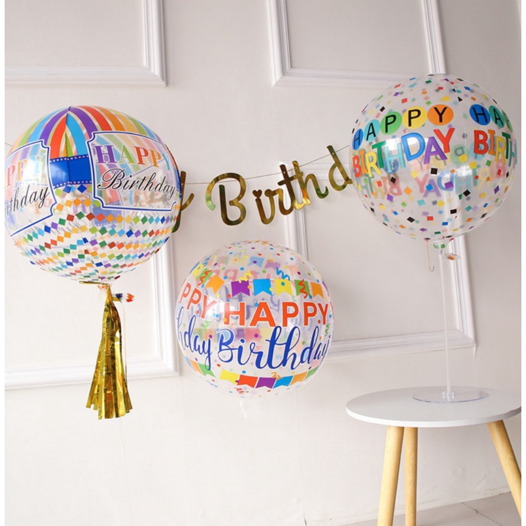 Bóng 4D trong suốt in happy birthday, bóng tròn galaxy in hình phụ kiện trang trí sinh nhật, tiệc,..