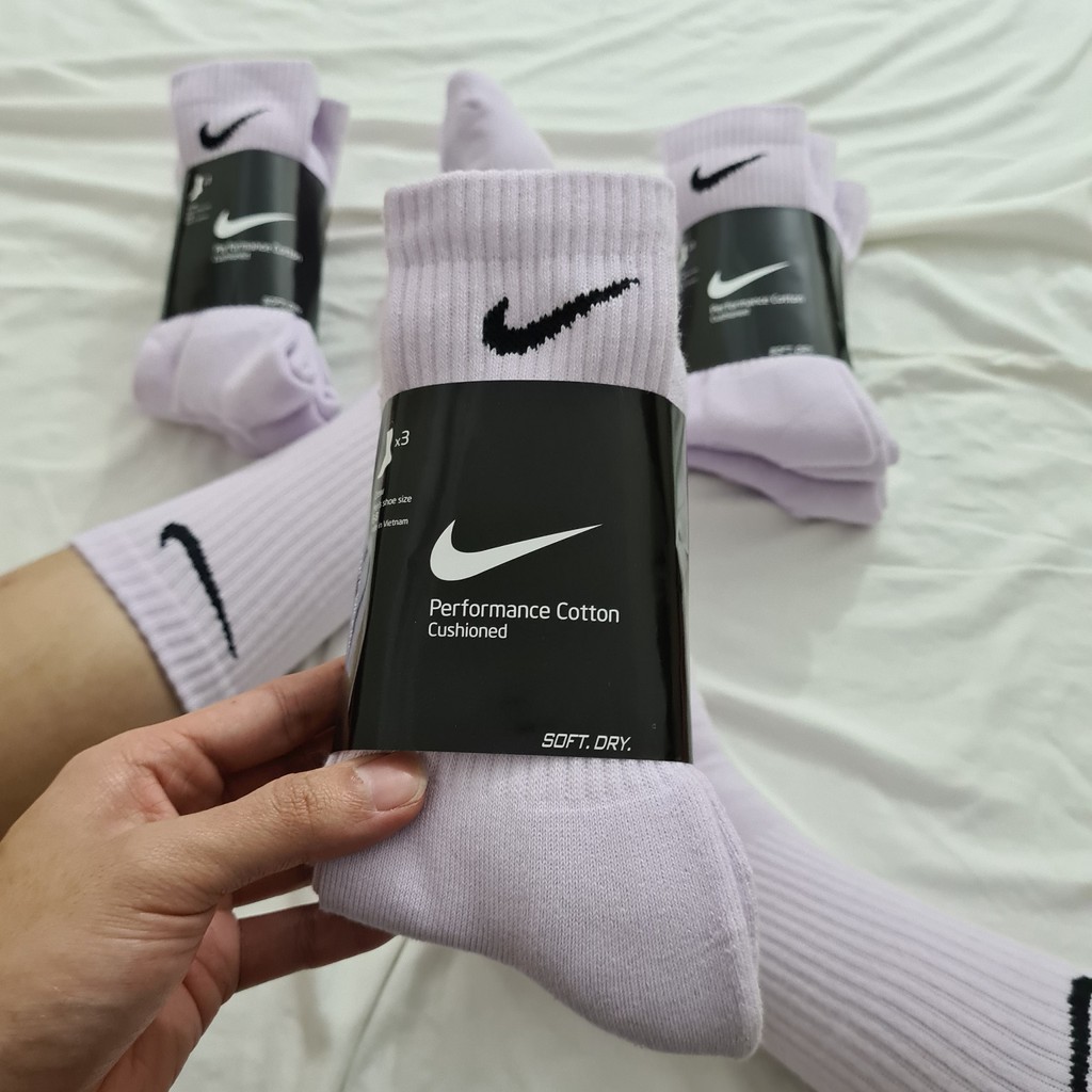 Pack 3 đôi tất thể thao Nike cao cổ màu Tím nhạt - Free ship + Quà tặng Loved socks by TatsTats.vn