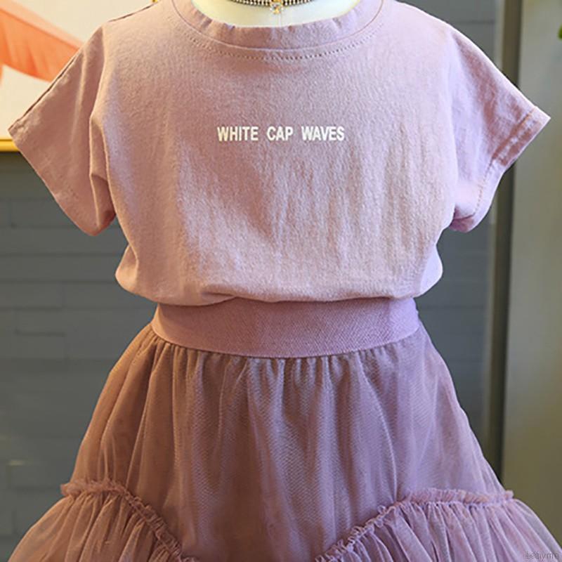Set đồ áo thun tay ngắn + Chân váy xòe dễ thương sành điệu cho bé gái