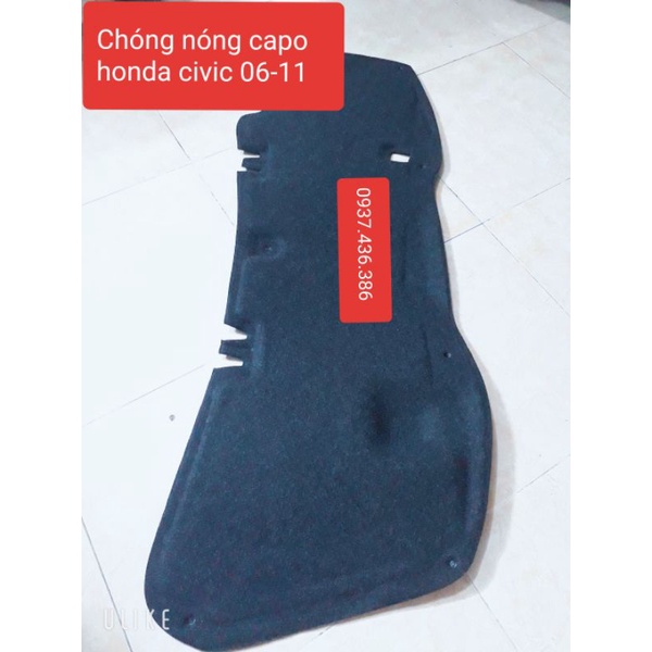Chống nóng lắp dưới nắp capo cho xe honda civic 2006-2011,Tấm nỉ cách nhiệt cốp sau honda