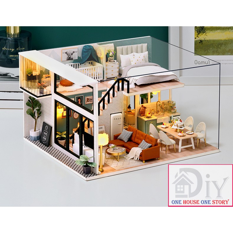 Mô hình nhà búp bê tự lắp ráp DIY COMFORTABLE LIFE (Kèm MICA + 2 BÌNH KEO + LED) - Quà tặng sinh nhật tự làm bằng gỗ