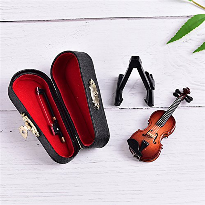 Mini Musical Instrument Handmade Violin Model with Box Music Training Decoration