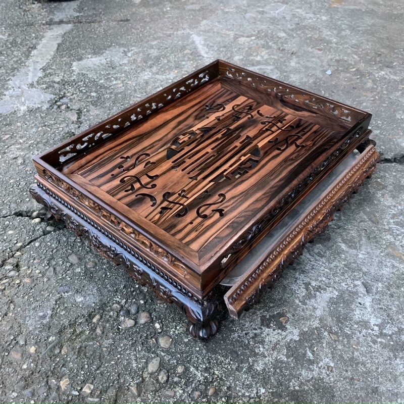 khay trà gỗ mun hoa kích thước 32x 42 cao 11 cm