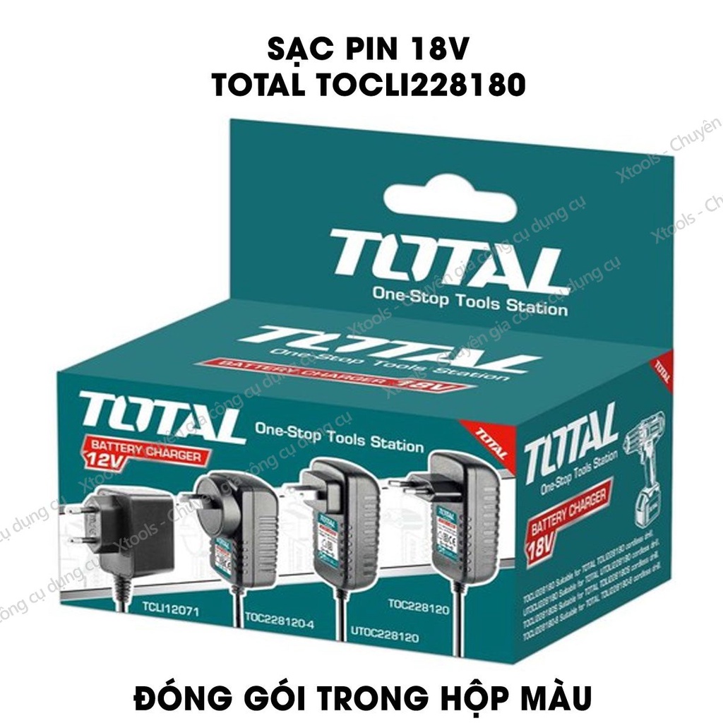 Sạc pin 18V TOTAL TOCLI228180 Sạc pin Total sạc trong 2 giờ, sử dụng cho máy khoan TDLI228180 và TIDLI228180