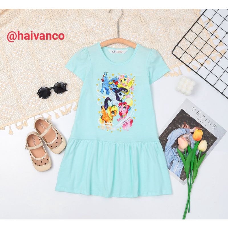 Đầm váy thun bé gái dễ thương nhiều màu Elsa Pony cotton mềm mại thoáng mát haivanco 12 đến 35 kg đi học đi chơi đều đẹp