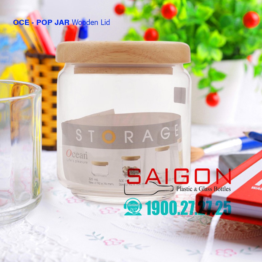 Hũ Thủy Tinh Ocean Pop Jar Wooden Lid Cao cấp