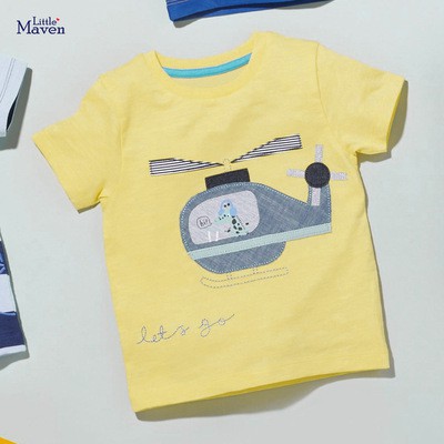 Áo thun cộc tay bé trai chính hãng LITTLE MAVEN - mẫu ATE035 ÁO MÀU VÀNG ĐẮP HÌNH MÁY BAY