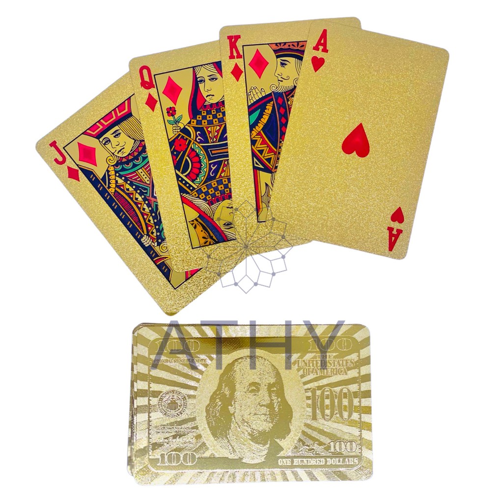 Bộ bài 52 lá mạ vàng mặt sau hình đô la, dollar cards, bài ảo thuật, chơi bài tiến lên, play cards magic, đẹp độc lạ