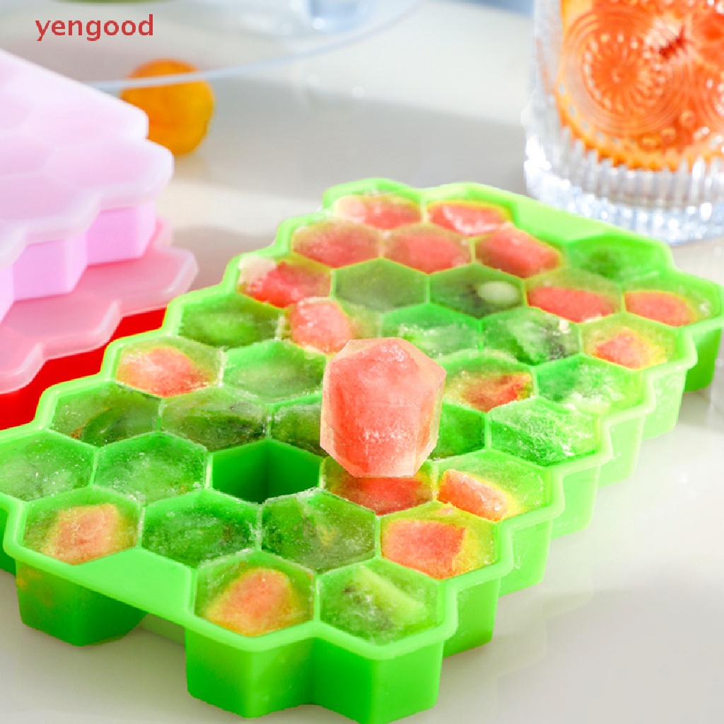 Khuôn Silicone Làm Đá Hình Tổ Ong Có Nắp Đậy Tiện Lợi