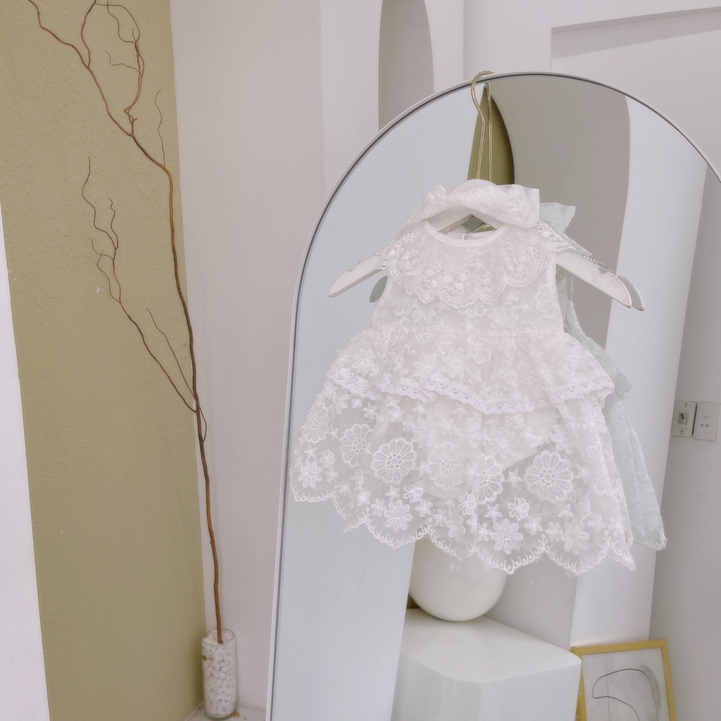 Set váy voan trắng liền quần bé gái MINTSCLOSET Mint's Closet hoa kèm phụ kiện sơ sinh 1 2 tuổi - BV7024 - BV7026