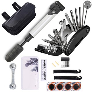(CST)Bike Tyre Repair Tool Kit 16 in 1 Multi-Function Bicycle Tool Kit with Mini Pump, Cycling Mechanic Repair Tool with Tire Patch, Solid Wrench, Portable Bag