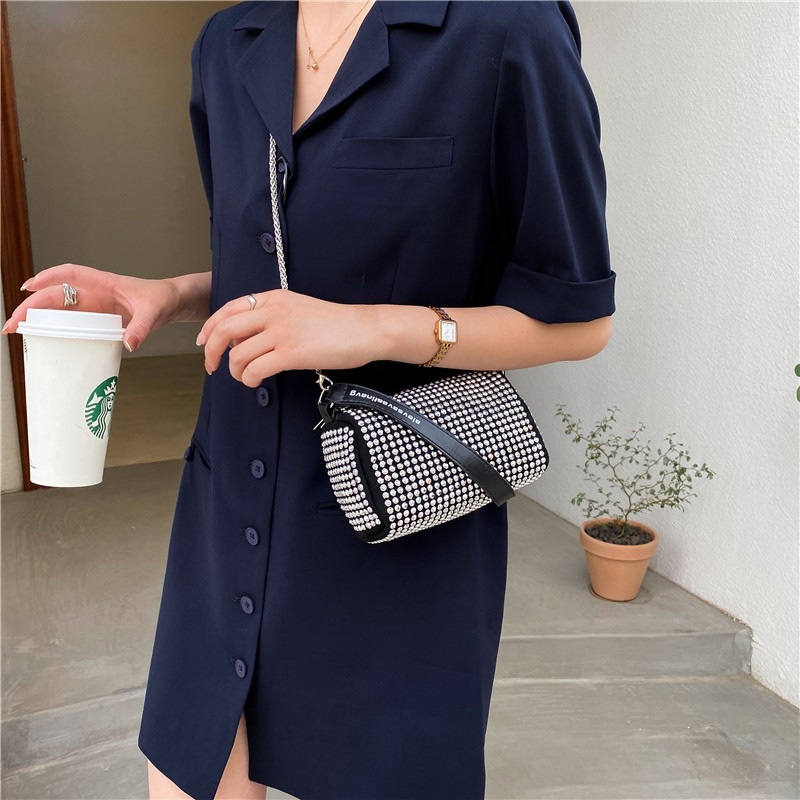 Túi xách nữ BB đính đá thời trang có dây xích đeo chéo