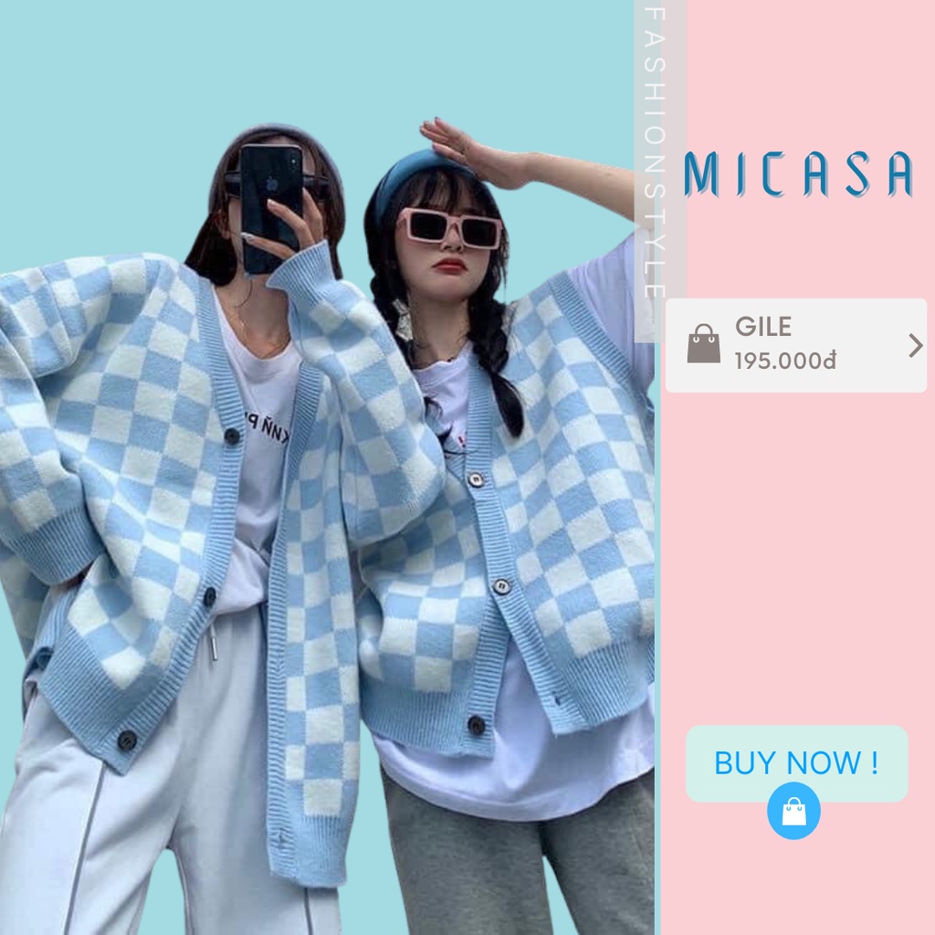 Áo đôi Cardigan + gile len dệt kim kẻ caro cổ chữ V phong cách hàn quốc M184-C [ ảnh thật]