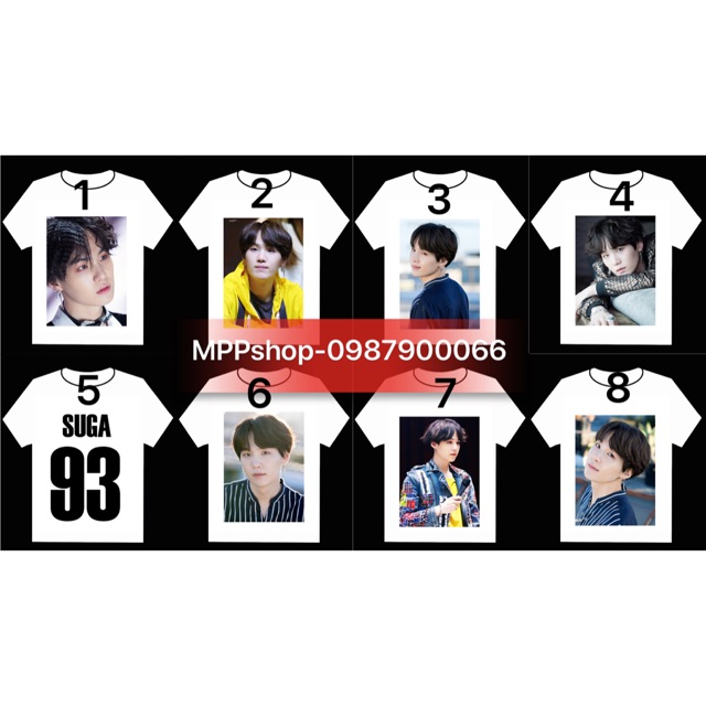 Áo SUGA BTS cộc tay ảnh in trực tiếp vào vải (khách mua mẫu nào inbox shop) không nhắn mẫu shop lấy ngẫu nhiên
