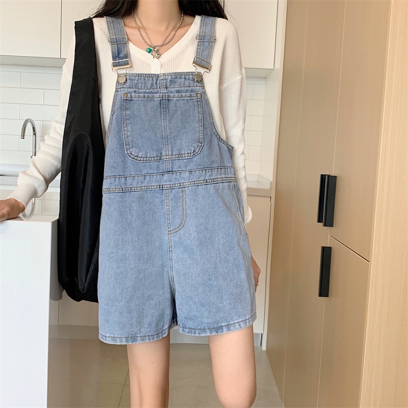 < Su-mi. vn > Quần Yếm Denim Ngắn Dáng Rộng Eo Cao Thời Trang Mùa Hè Hàn Quốc Cho Nữ