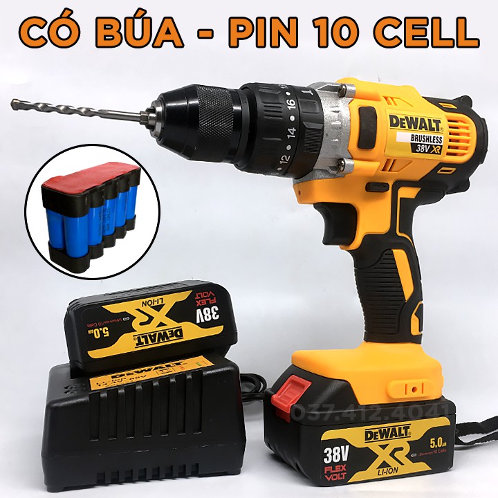 MÁY KHOAN PIN DEWALT 38V - CÓ BÚA - KHOAN TƯỜNG, BÊ TÔNG, BẮT VÍT - ĐẦU AUTOLOCK 13 LY