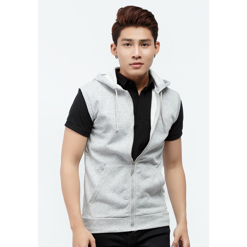 Áo hoodie khóa kéo Titishop AKN442 không tay màu xám