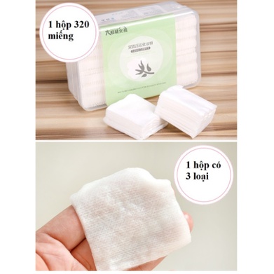 [HÀNG CÓ SẴN] HỘP BÔNG TẨY TRANG 3in1 cotton 100% mềm mịn hộp 320 miếng
