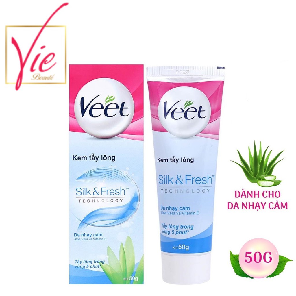 VEET Kem Tẩy Lông Cho Da Nhạy Cảm - VEET Silk &amp; Fresh Hair Removal Cream, Sensitive Skin 50G