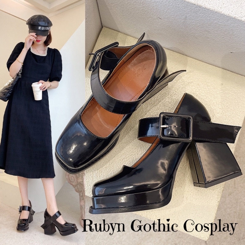 [SẴN - SIZE 1.5 ] ✨ Giày Lolita Gót Vuông Mũi Vuông Gothic Đế Siêu cao 9cm, 21619