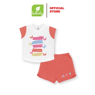 Bộ quần áo cài vai cotton cộc tay bé gái LULLABY NH307-308M