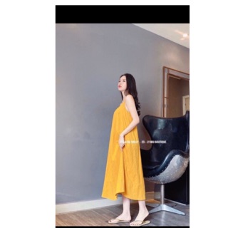 Váy 2 dây đầm suông chất đũi xè tà đi biển