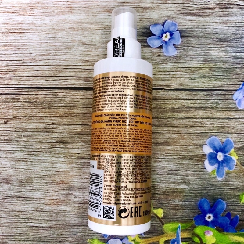 Xịt dưỡng đa năng phục hồi tóc hư tổn 10 1 Serie Expert Repair 10 in 1 L'oréal 190ml