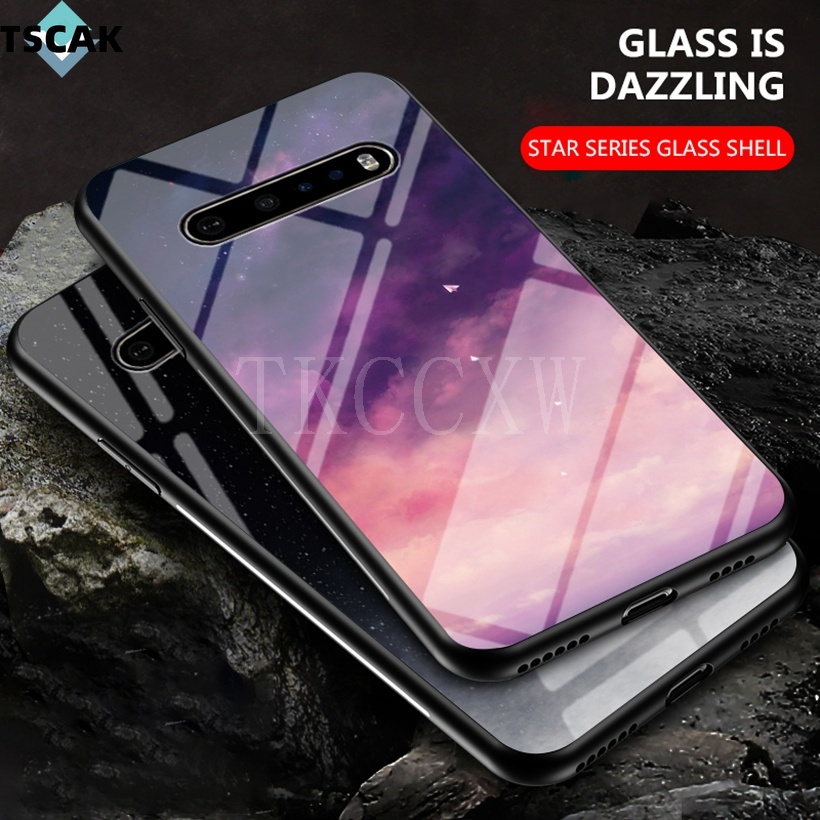 Ốp Điện Thoại Cứng Mặt Kính Cường Lực Góc Mềm Hình Bầu Trời Đầy Sao Màu Gradient LG G6 G7 G8 ThinQ V60 ThinQ