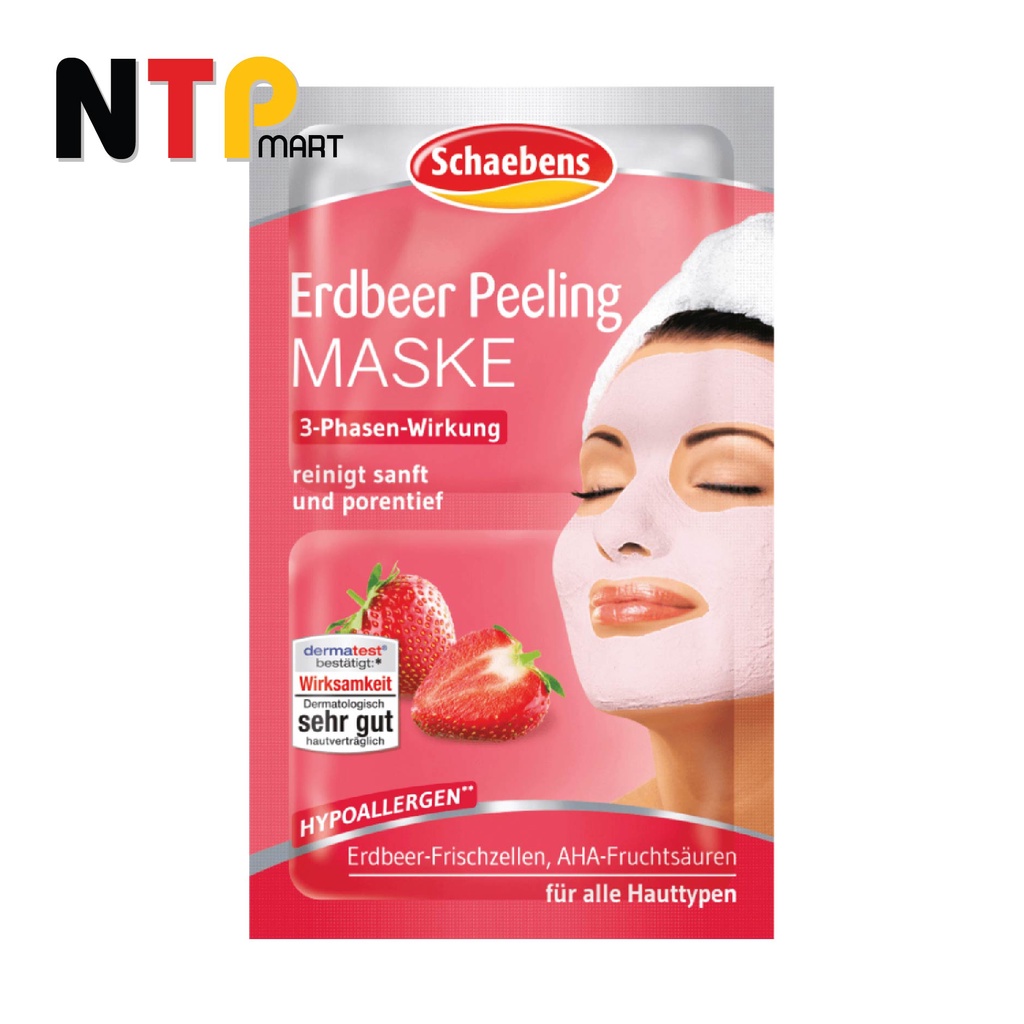Mặt nạ Schaebens Erdbeer Peeling Maske hương Dâu Tây gói 12ml x 4 nhập khẩu Đức