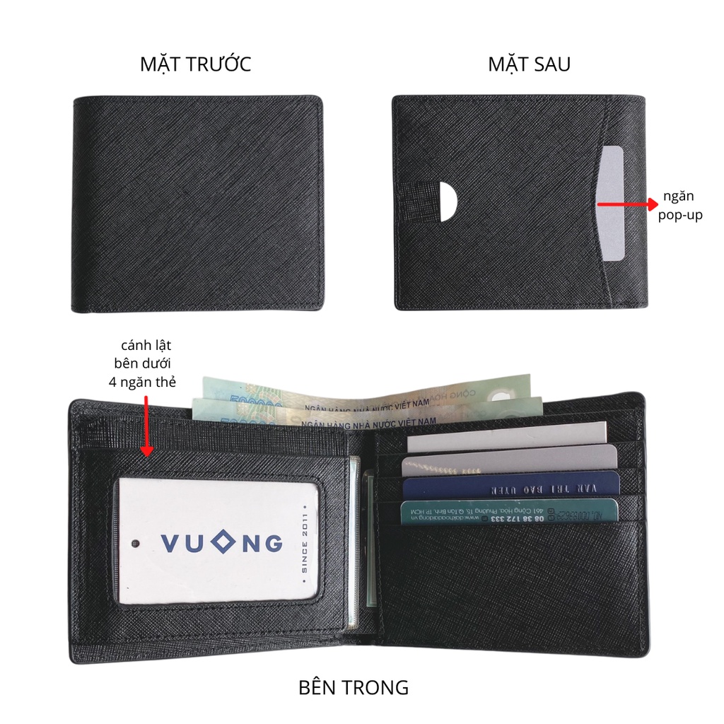 Ví Vuông Focus Double màu đen da thật