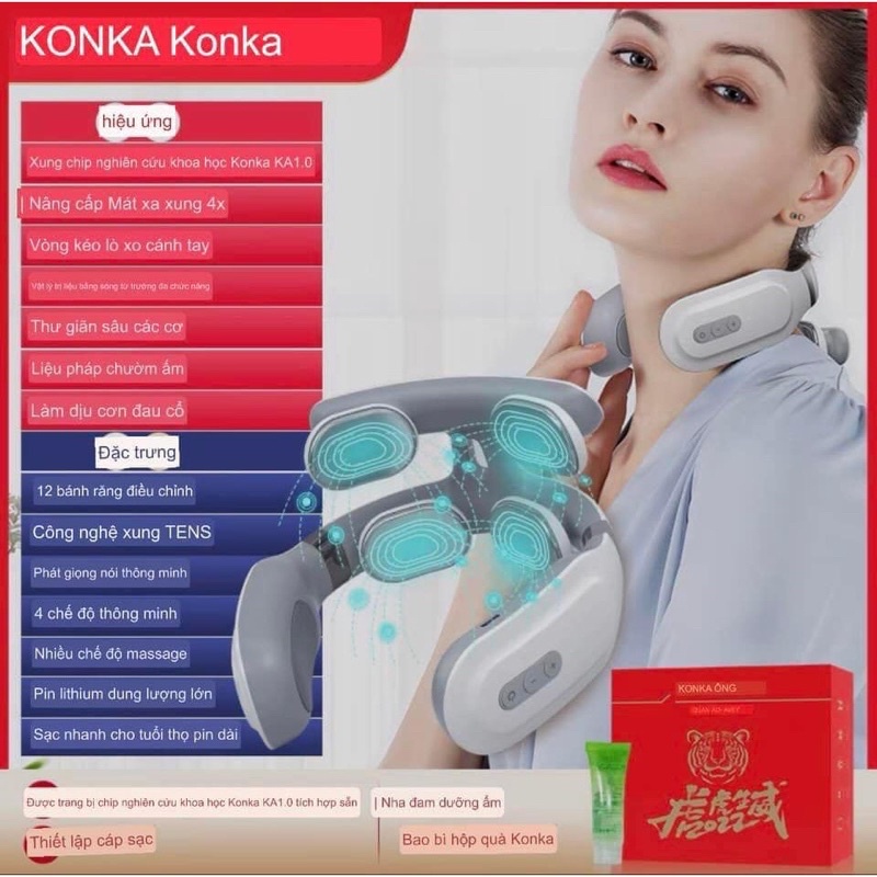 (sẵn )Máy Massage cổ vai gáy KonKa 4 Xung Điện 16 Chế Độ