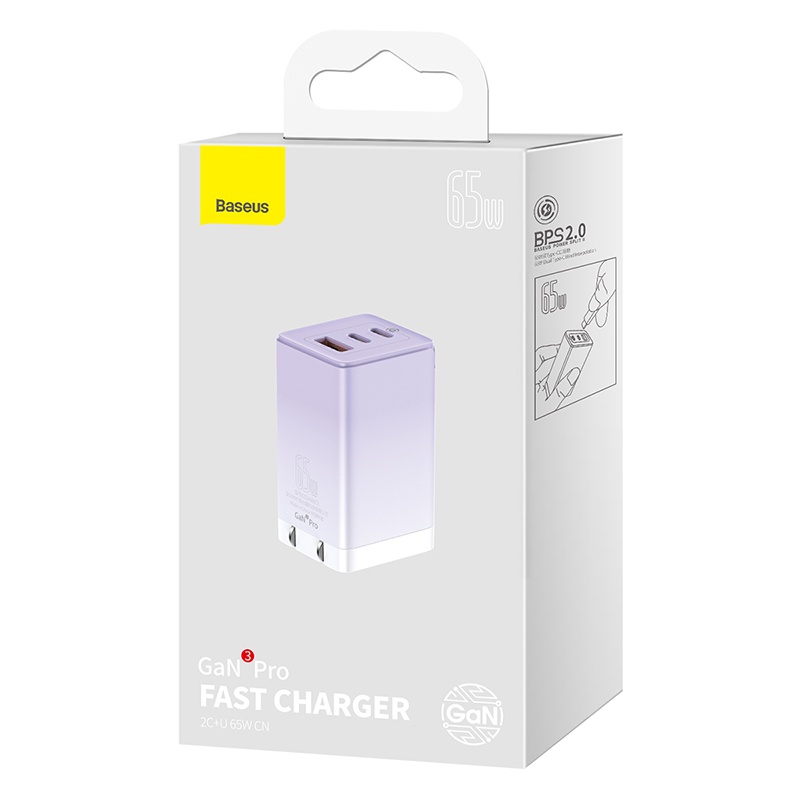 Bộ sạc nhanh Baseus  65W GaN3 Pro 3 cổng siêu nhỏ - Hỗ trợ USB Power Delivery 65W, Quick Charge 4.0 3.0