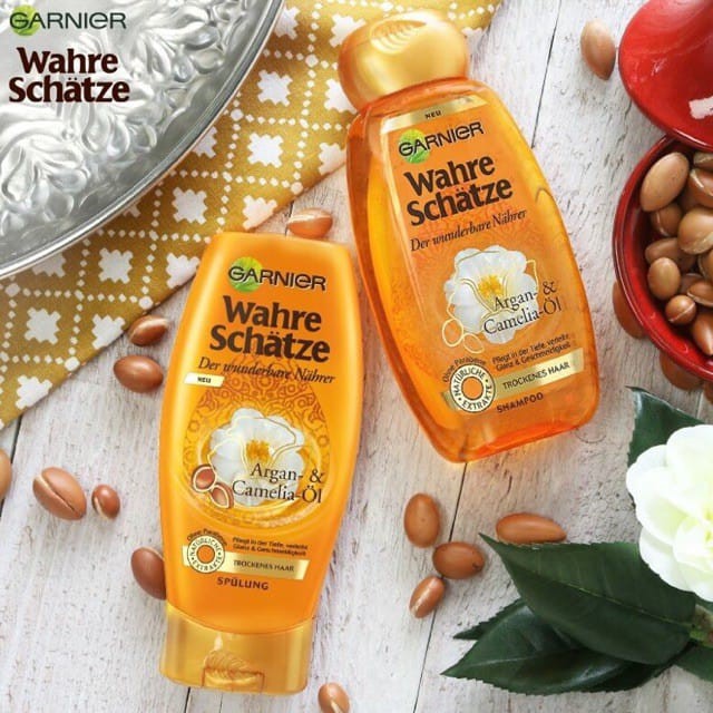 Dầu gội Garnier CAMELIA hương Hoa Trà cực thơm. Bộ chăm sóc Tóc Garnier Wahre Schatze