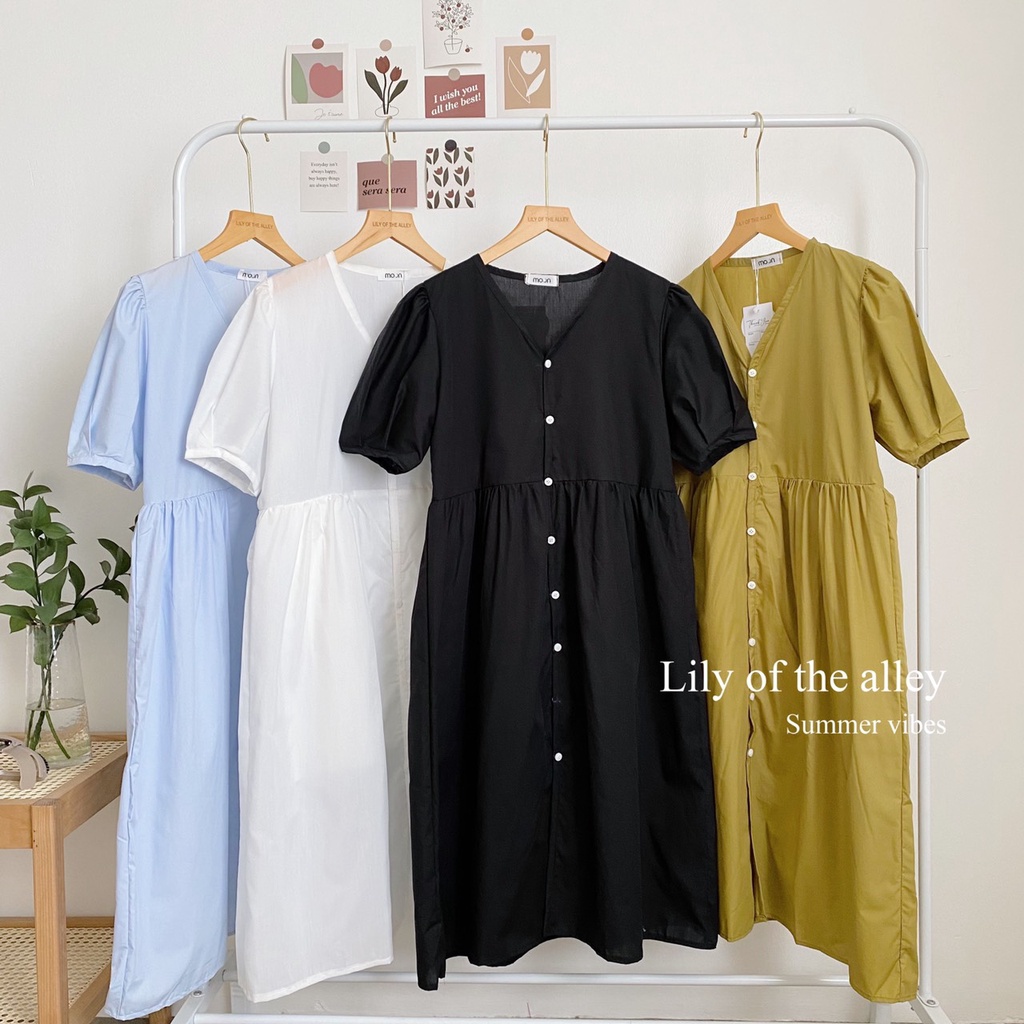 Váy maxi babydoll khuy dọc phong cách Ulzzang Hàn Quốc