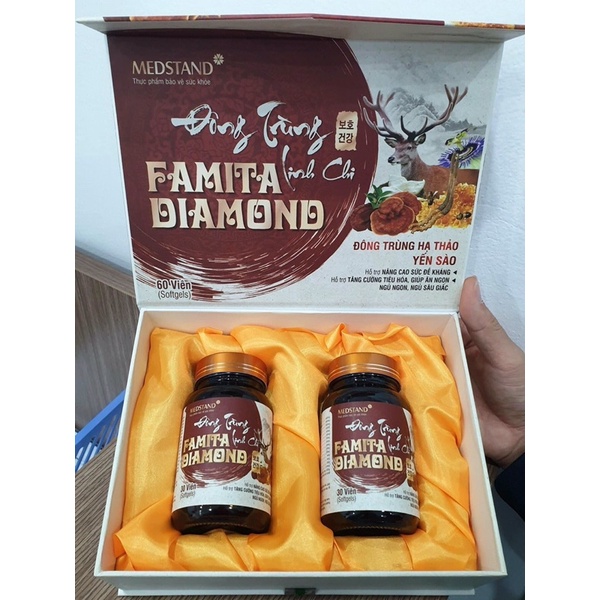 Đông Trùng Hạ Thảo Linh Chi FAMITA DIAMOND -Kích thích tiêu hóa, ăn ngon, ngủ ngon, tăng sức đề kháng (Hộp 60 viên)