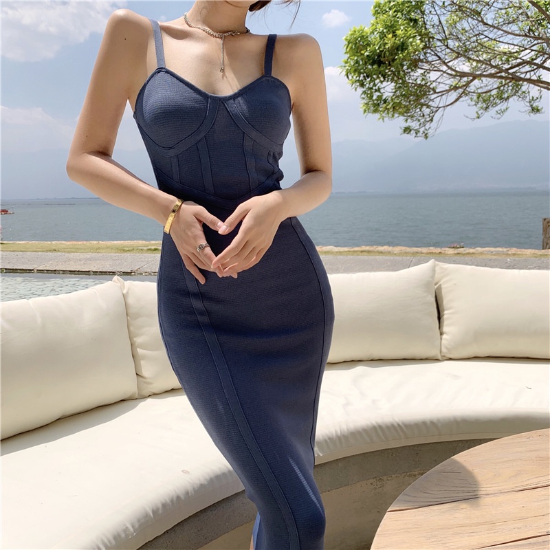 IELGY Đầm Midi Dệt Kim Màu Trơn Phong Cách Pháp Thời Trang Cho Nữ