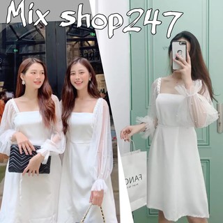 VÁY TRẮNG DỰ TIỆC ĐẦM NỮ CÔNG CHÚA ĐÍNH HẠT CƯỜM VAI TAY XIN XẮN DỰ ĐÁM TIỆC SỰ KIỆN