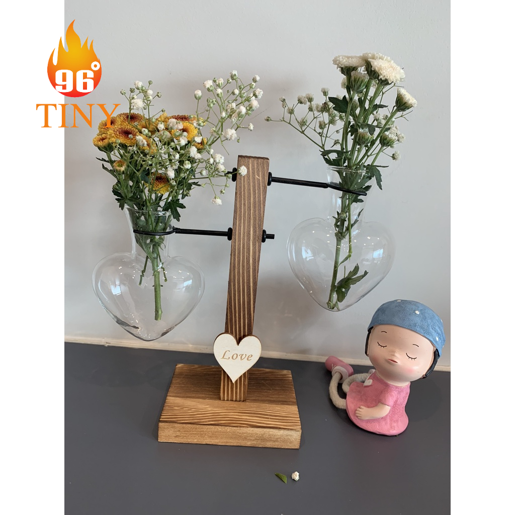 Bình thủy tinh hình trái tim cắm hoa để bàn, phòng khách, bàn làm việc văn phòng